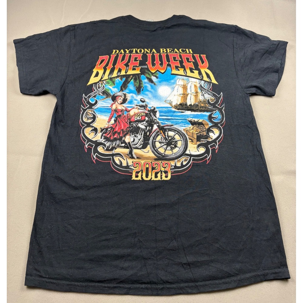 Daytona Beach Bike Week 2023 Gildan T-Shirt Black Mens Large 82nd Anniversary